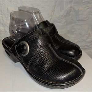 b.o.c. Born Concept Black Leather Side Buckle Comfort Mule Clogs Size 9